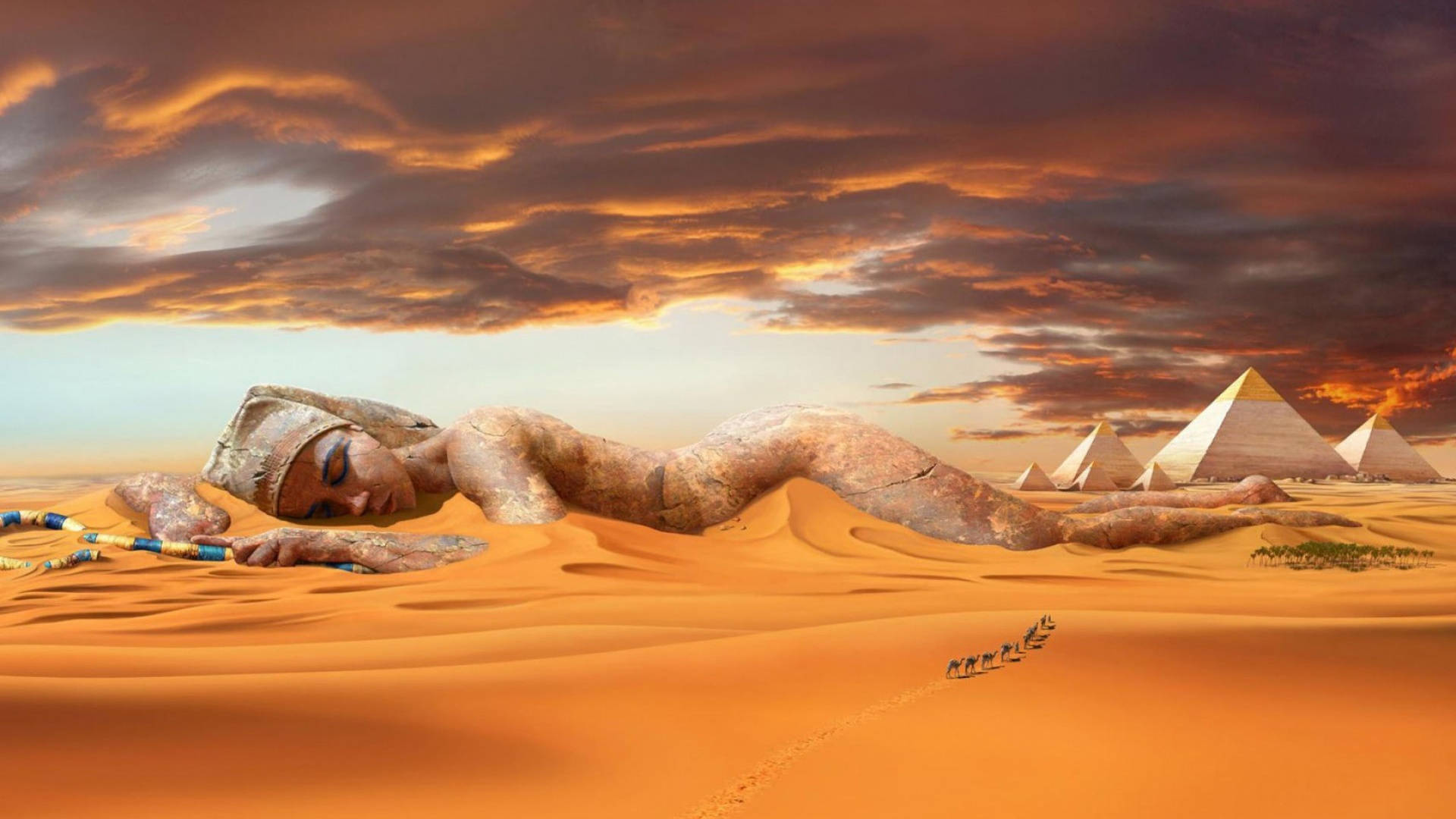 Giant Cleopatra In The Desert Wallpaper