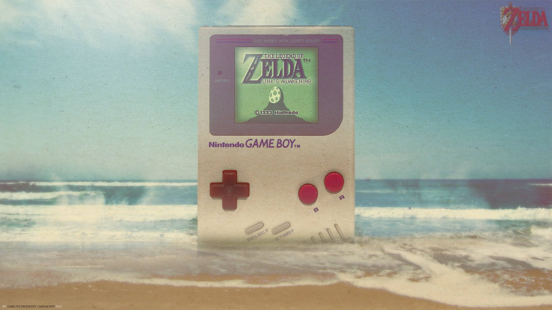 Giganstisk Nintendo Game Boy på stranden Wallpaper