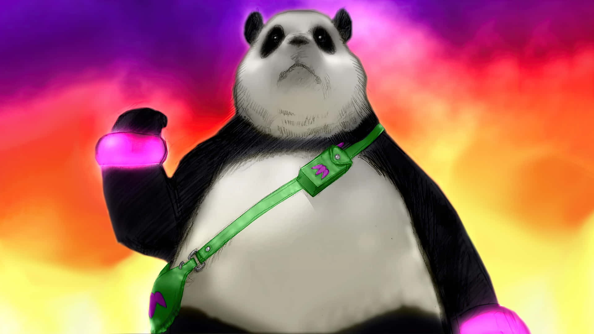 Giant Panda Wearing Green Bag Background