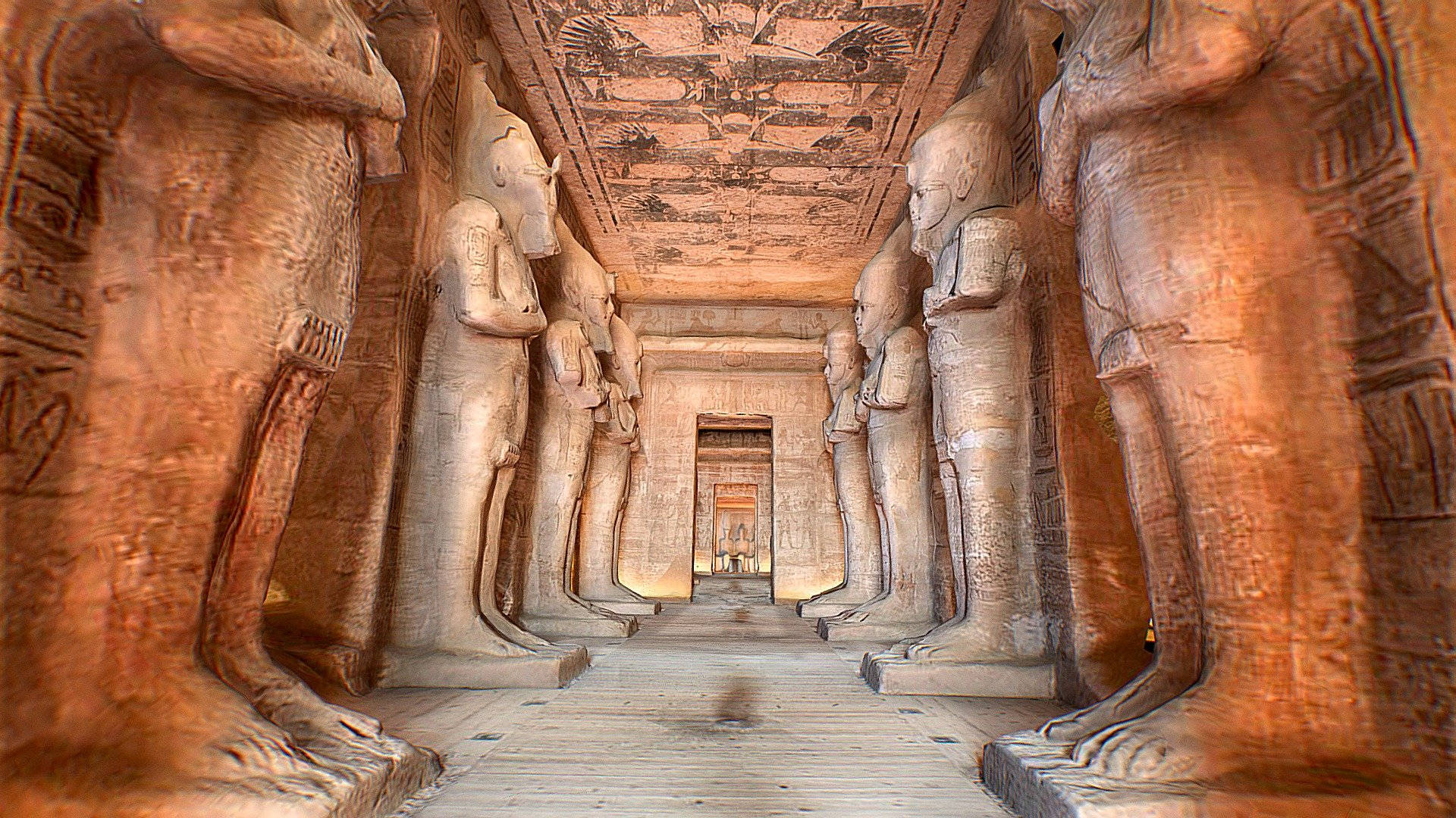 Giant Sandstone Statues Inside The Temple Of Abu Simbel Wallpaper