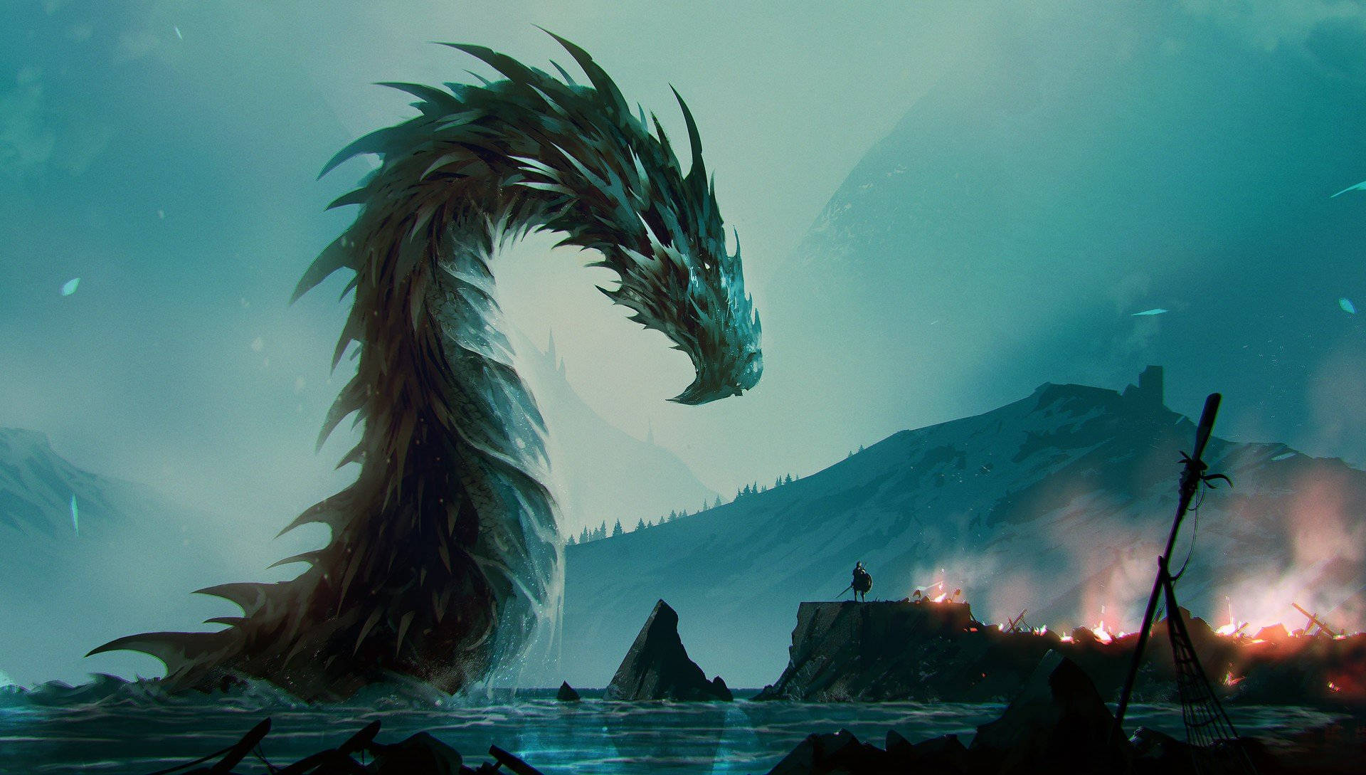 Giant Sharp Water Dragon In Ocean Wallpaper