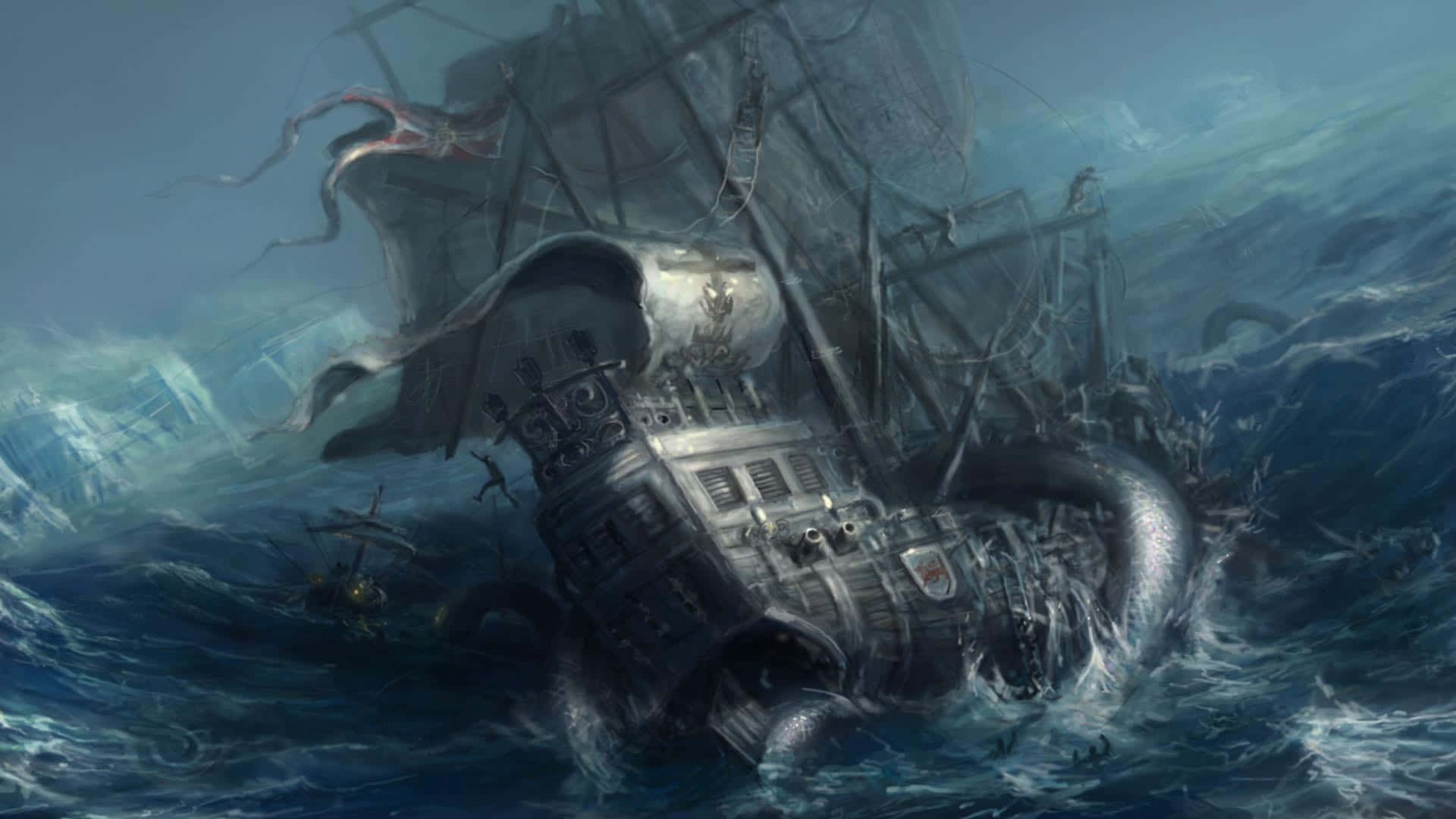 Giant Squid Attacking Ship Wallpaper