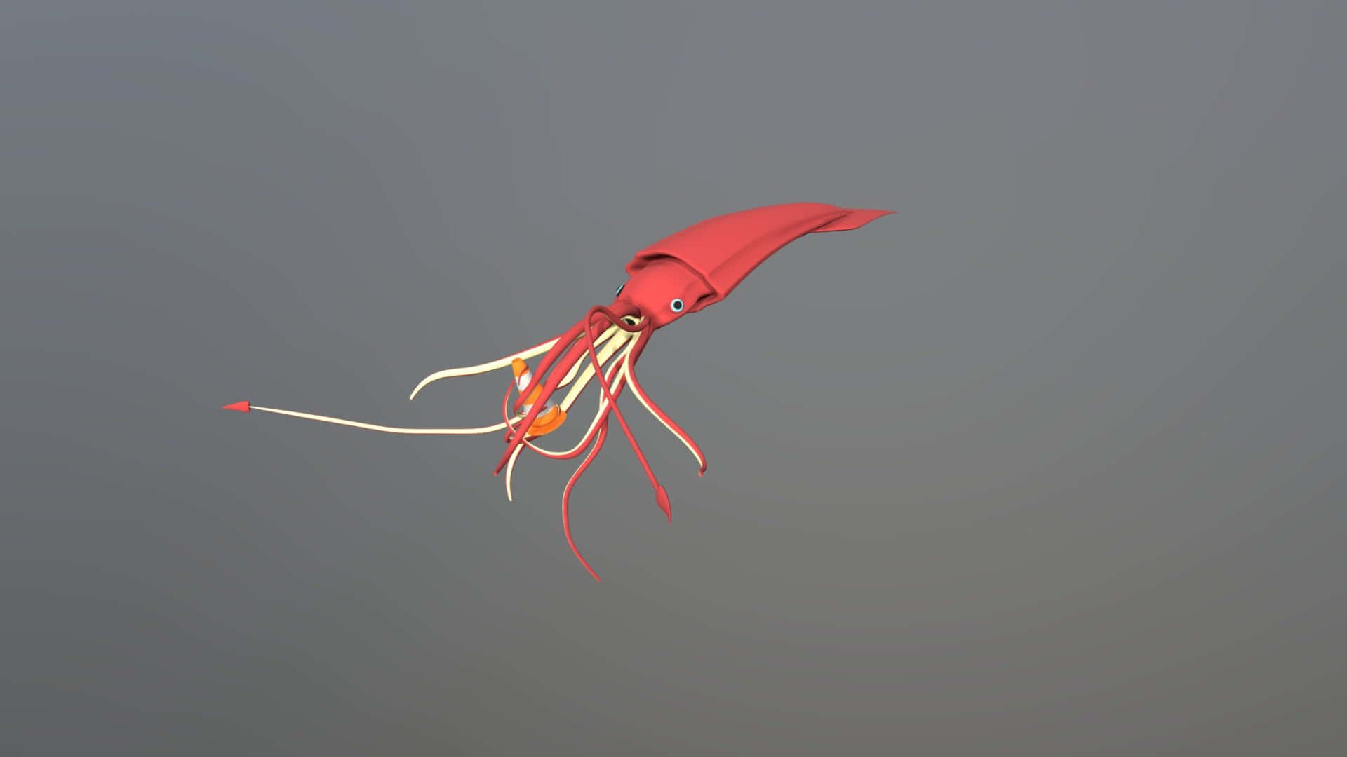 A Red Squid Flying In The Air