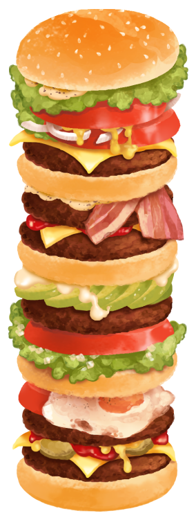 Giant Stacked Hamburger Illustration PNG