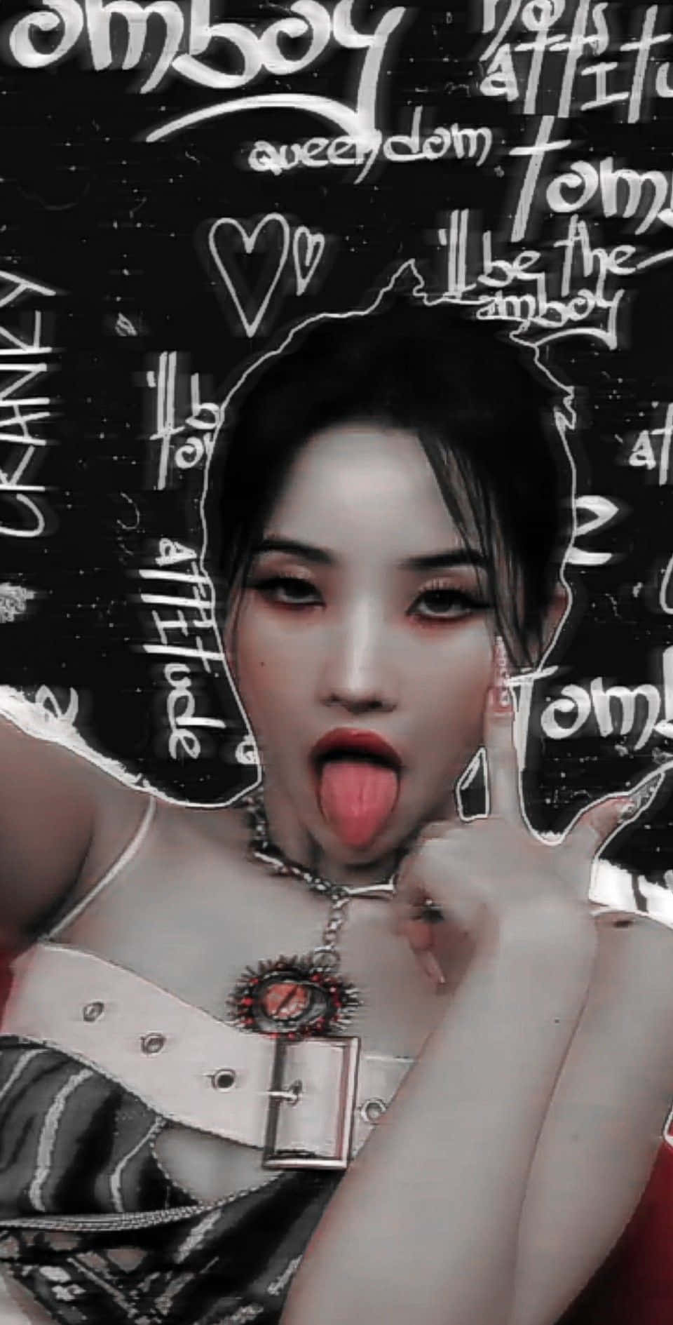 Gidle Member Tongue Out Graffiti Background Wallpaper