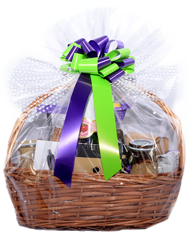 Gift Basketwith Purple Green Ribbon PNG