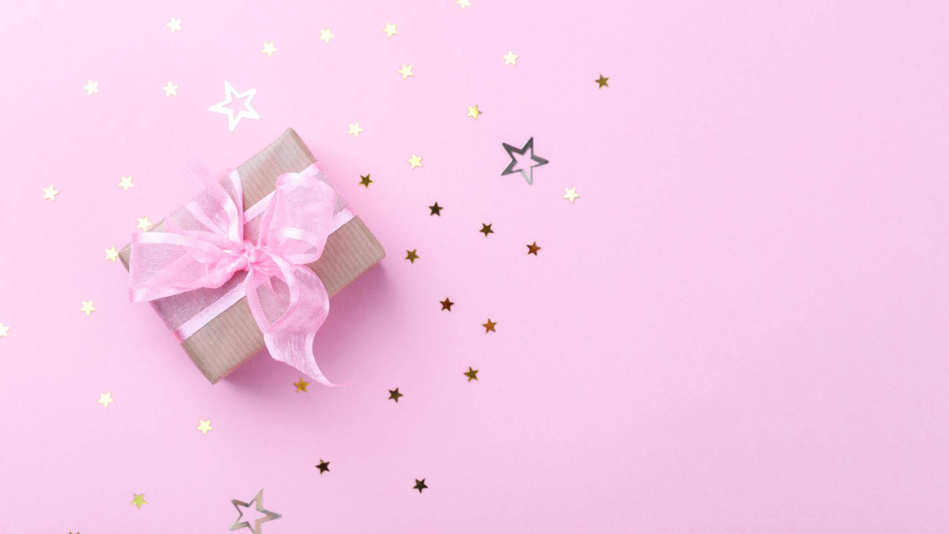Gift Box With Baby Pink Ribbon Wallpaper