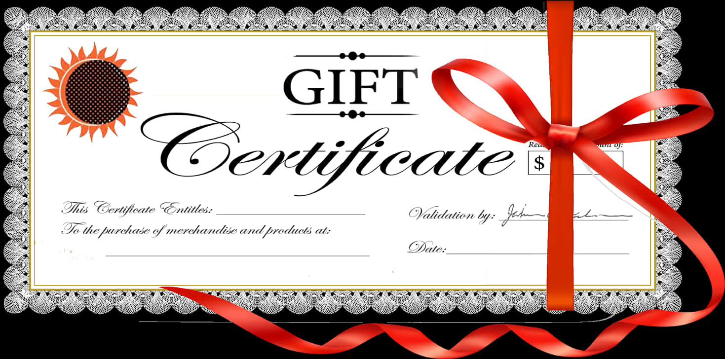 Gift Certificatewith Red Ribbon PNG