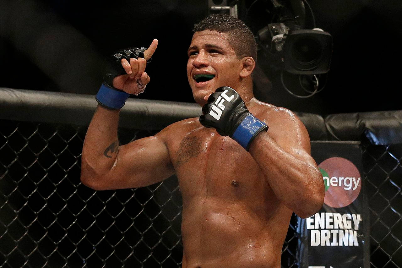 Gilbert Burns Celebrates Beating Andreas Stahl Picture