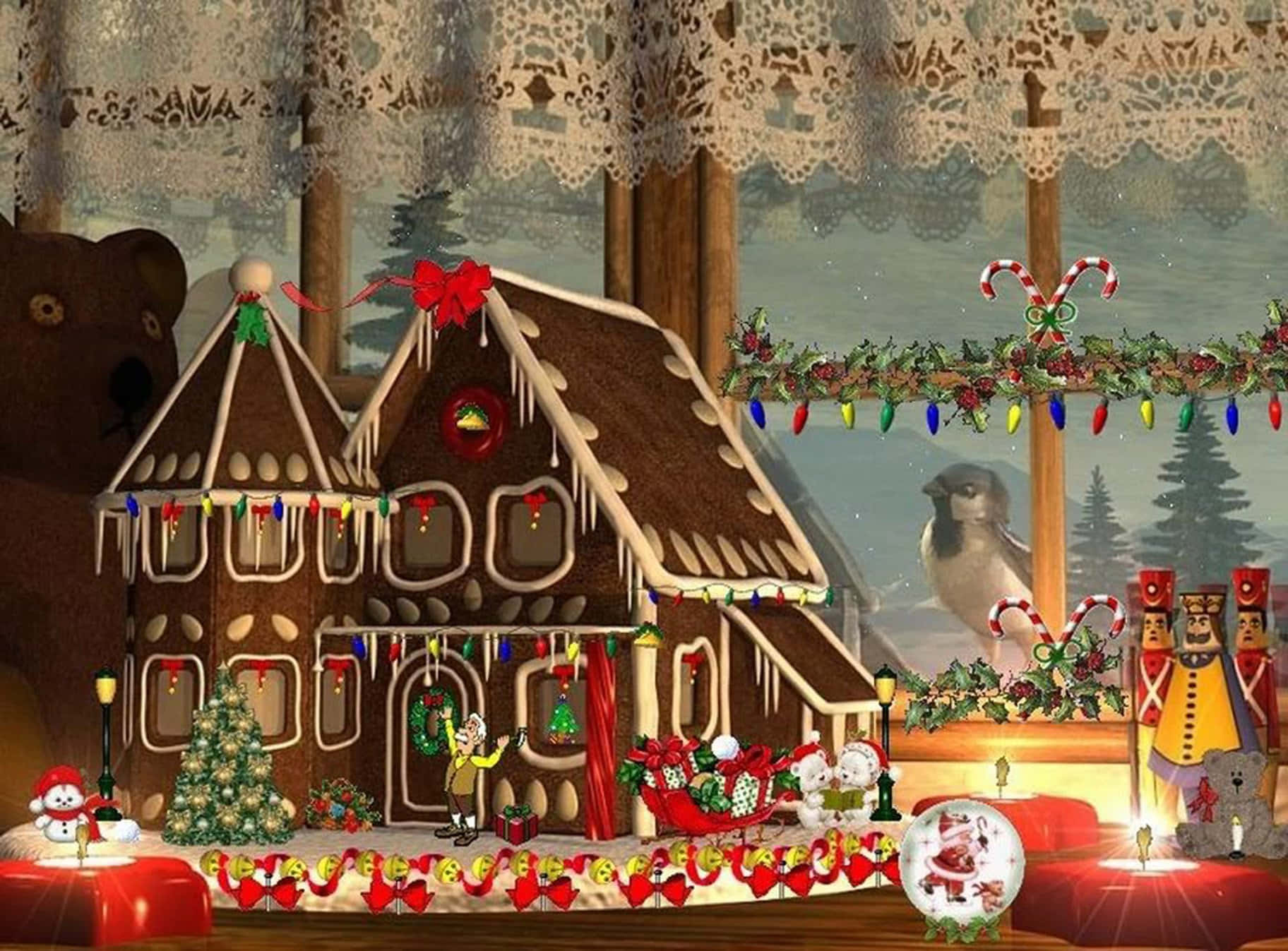 Festive Gingerbread House Scene