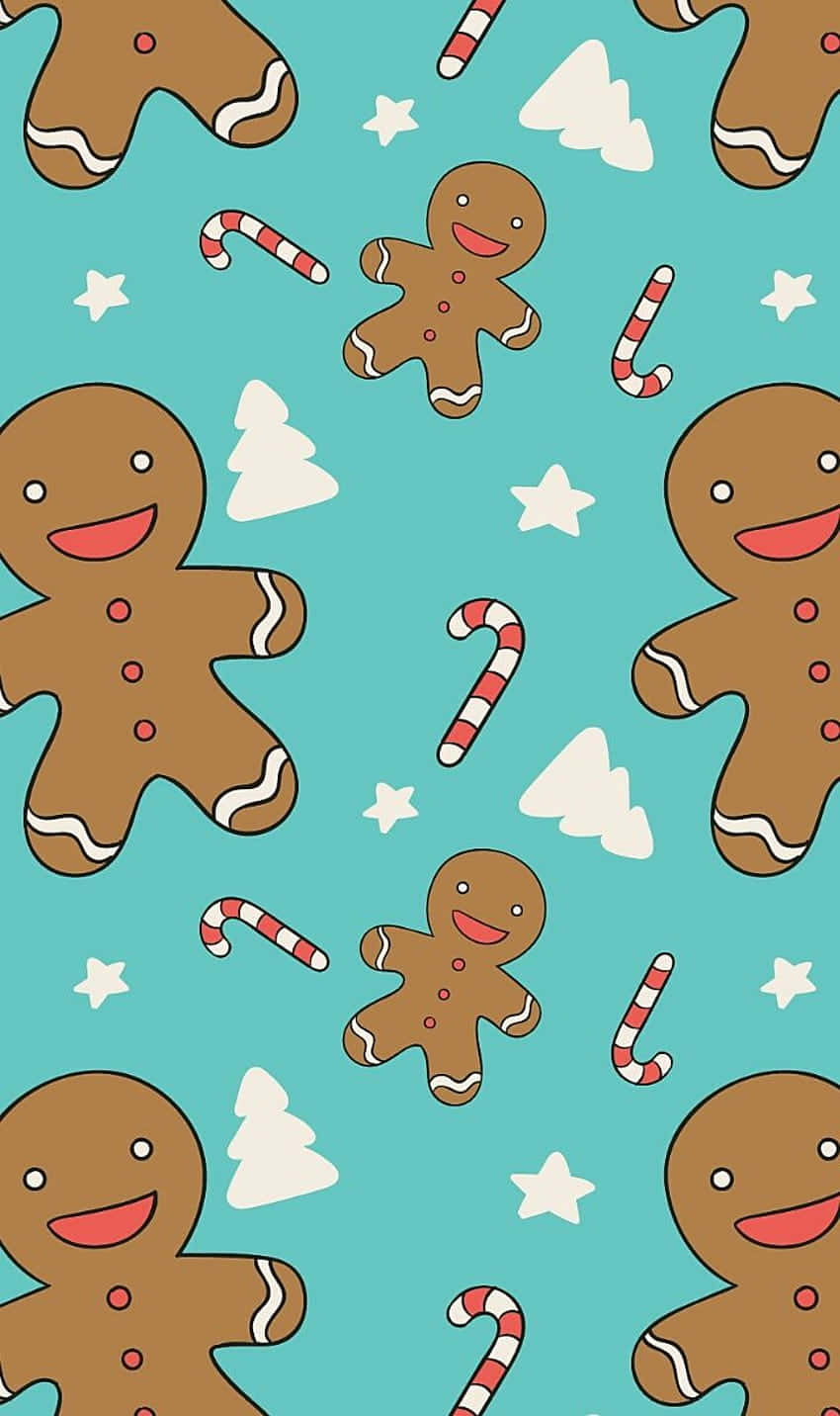 Gingerbread Candy Cane Pattern Wallpaper