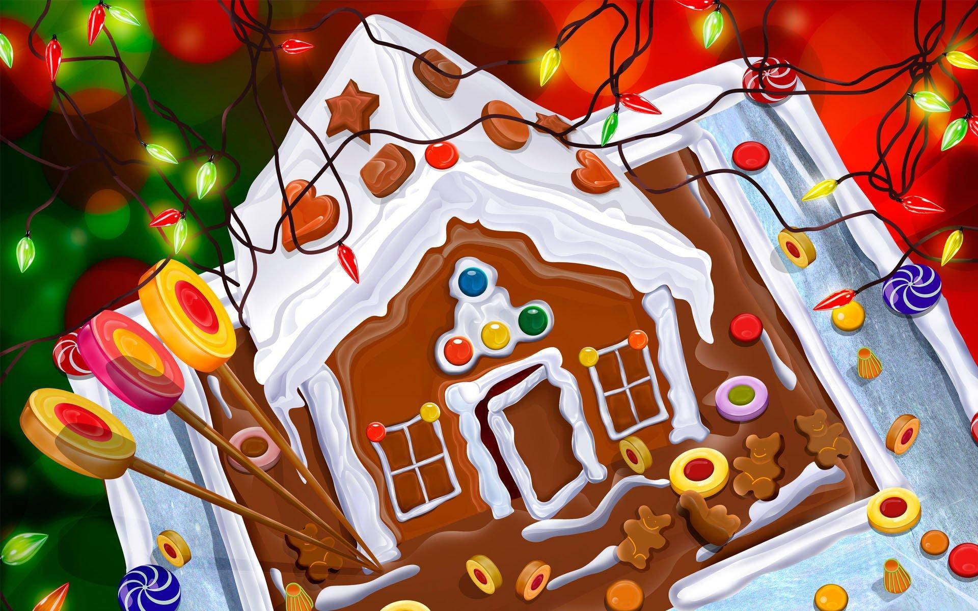 Gingerbread House Grafisk Illustration Wallpaper