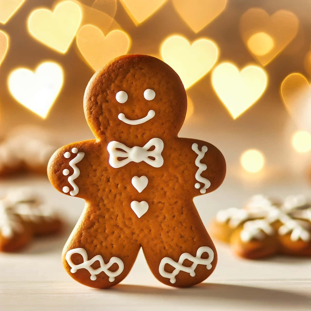 Gingerbread Man Heart Lights Bokeh Wallpaper