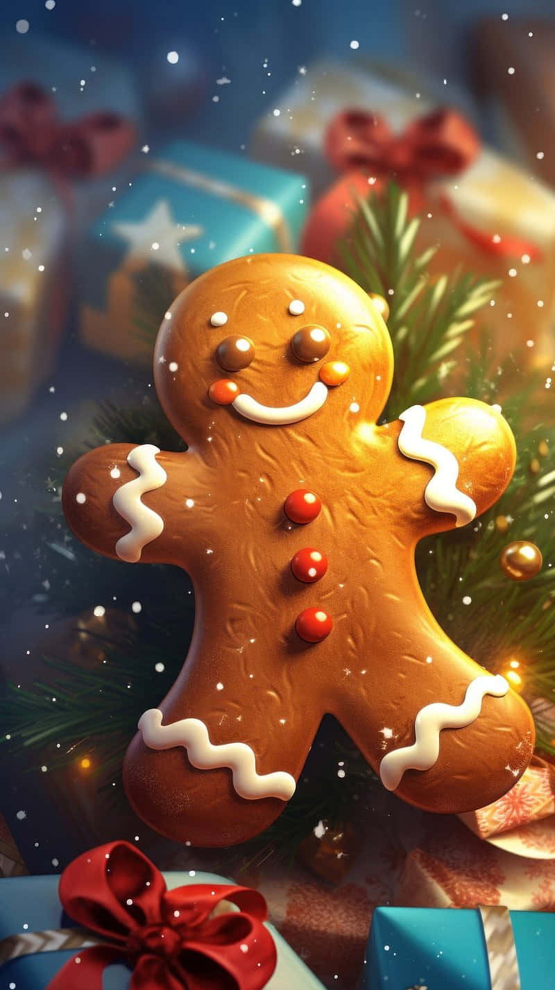 Gingerbread Man Holiday Cheer Wallpaper