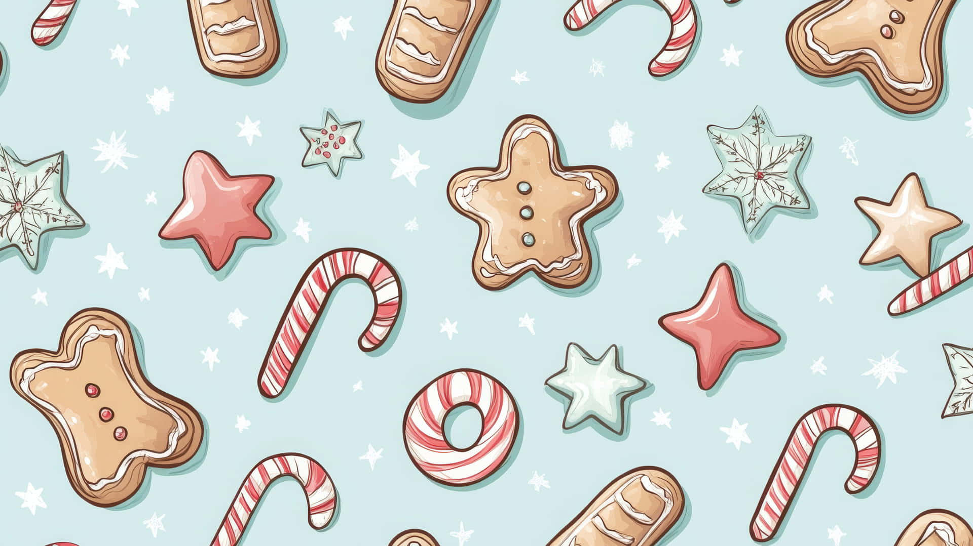 Gingerbreadand Candy Cane Pattern Wallpaper