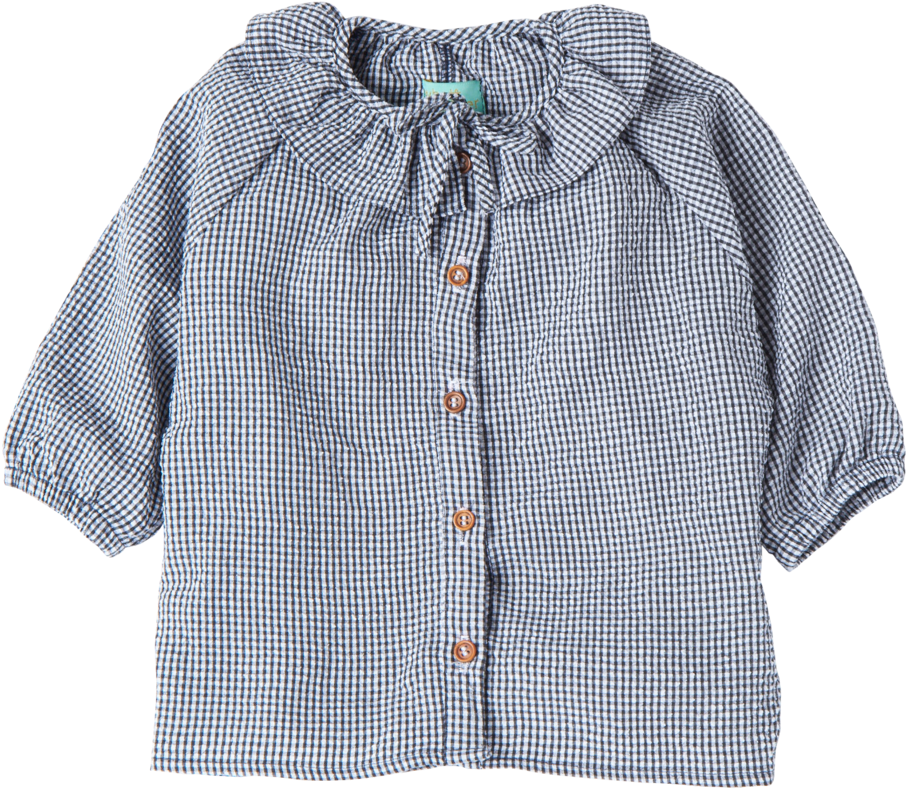 Gingham Blousewith Ruffle Collar PNG