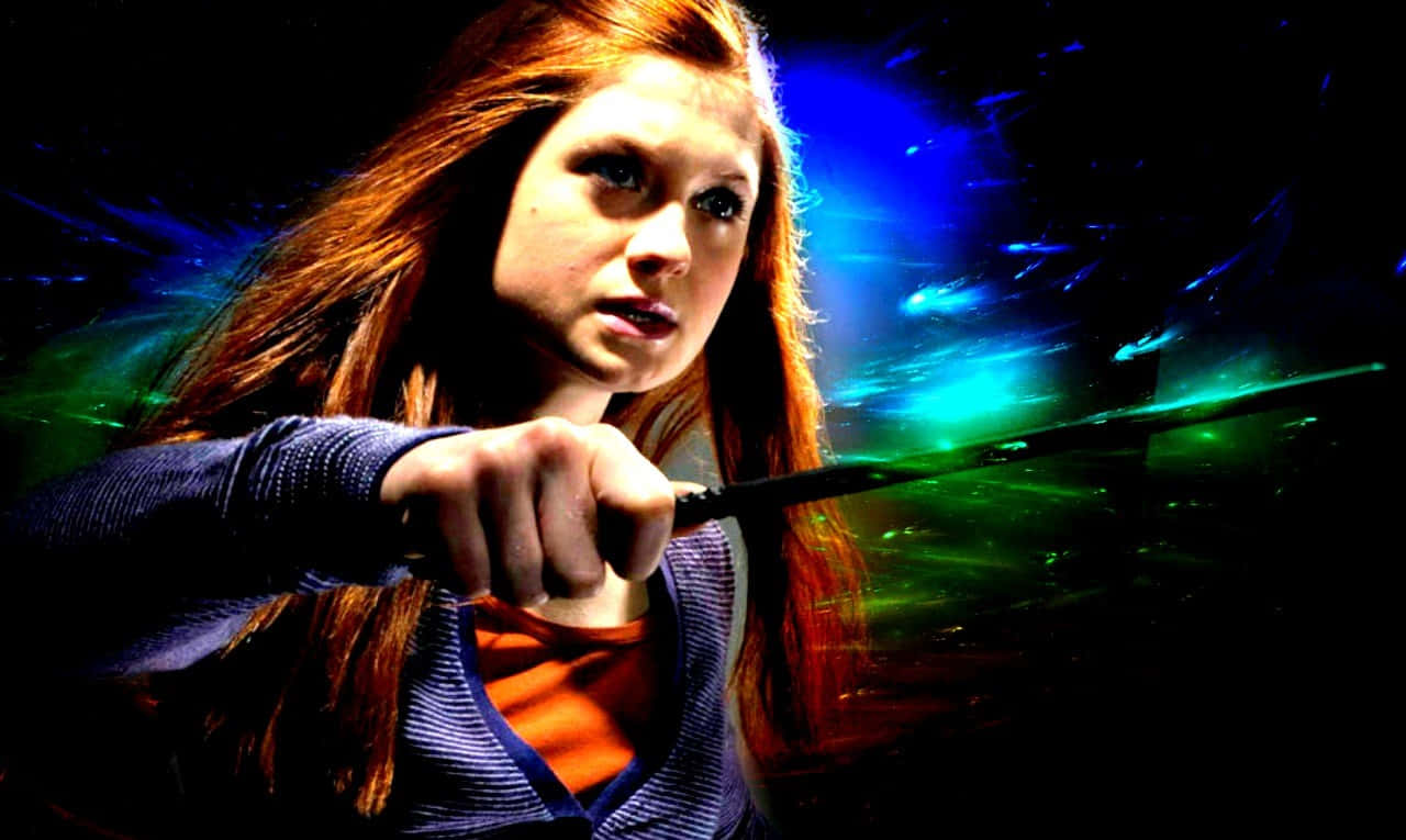 Ginny Weasley casting a spell in a fierce stance Wallpaper
