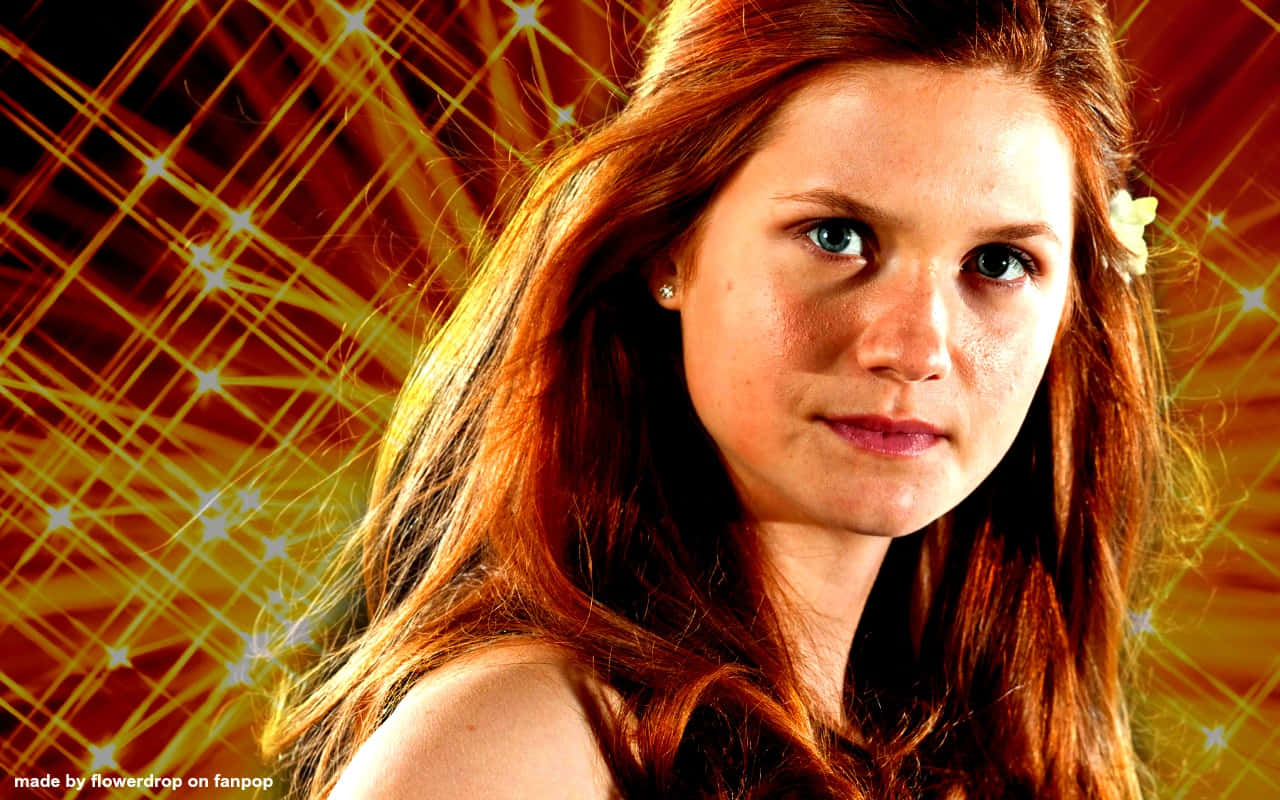 Ginny Weasley casting a spell in a magical duel Wallpaper