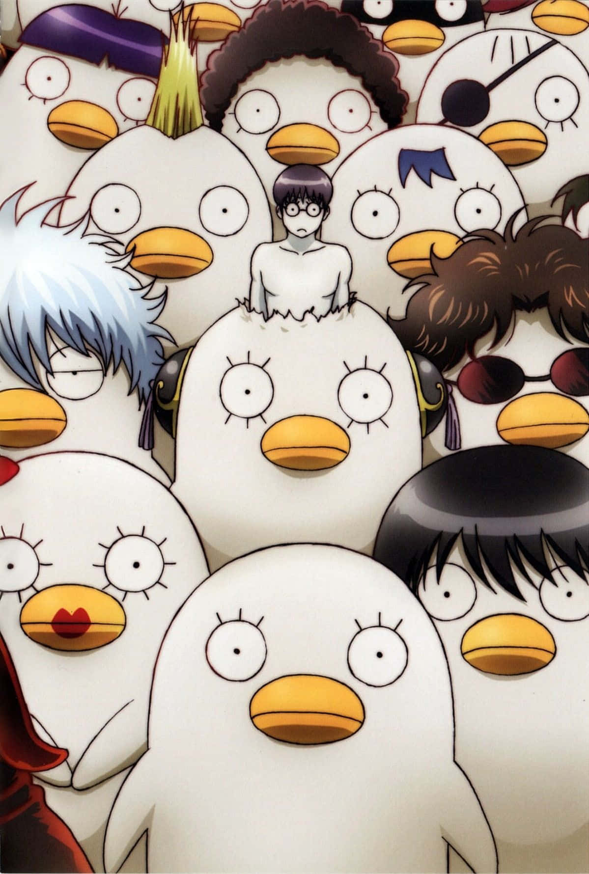 Gintama Elizabeth En Personages Omringd Door Eenden Achtergrond