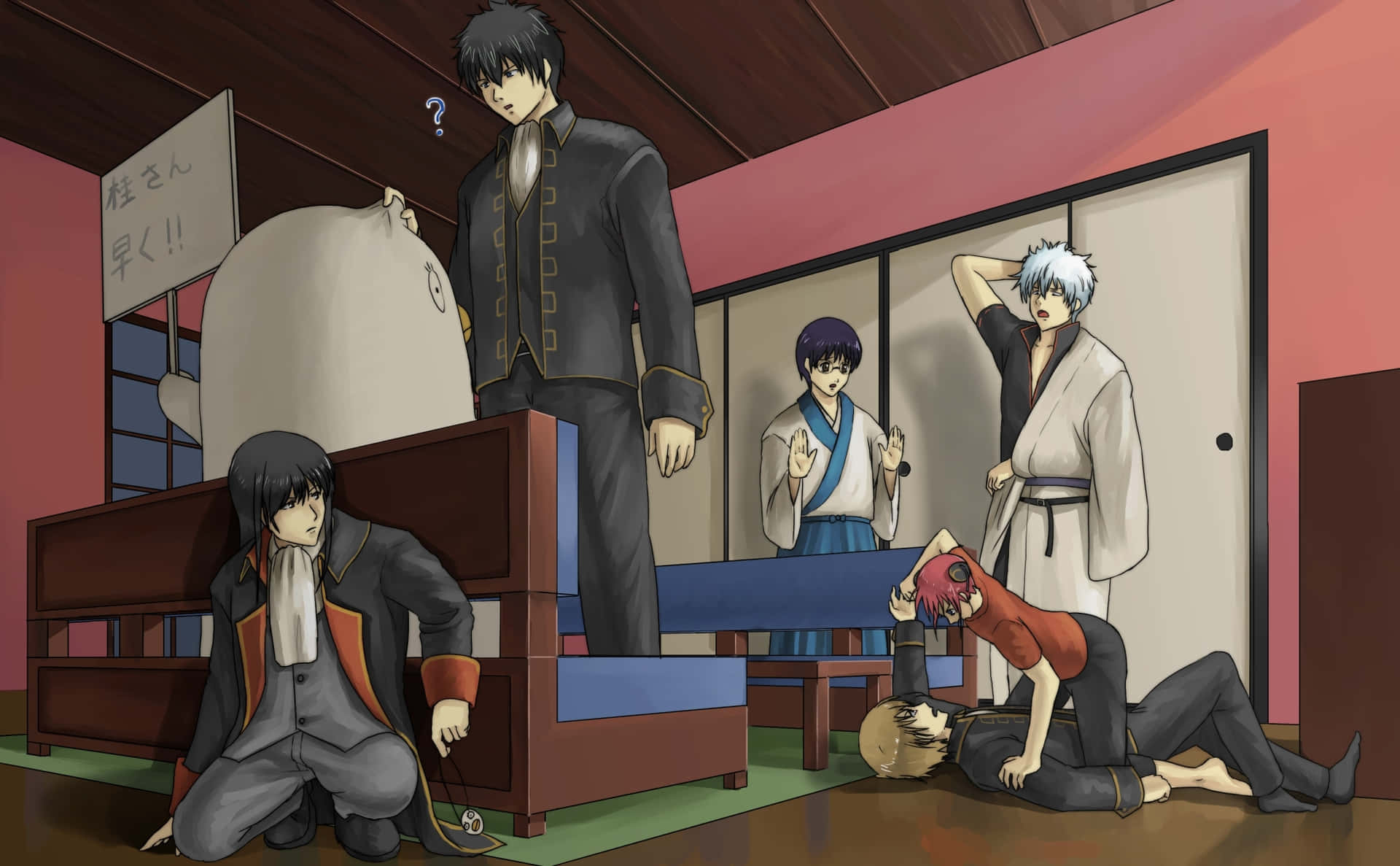 Gintama Elizabeth En Personages In Kamer Achtergrond