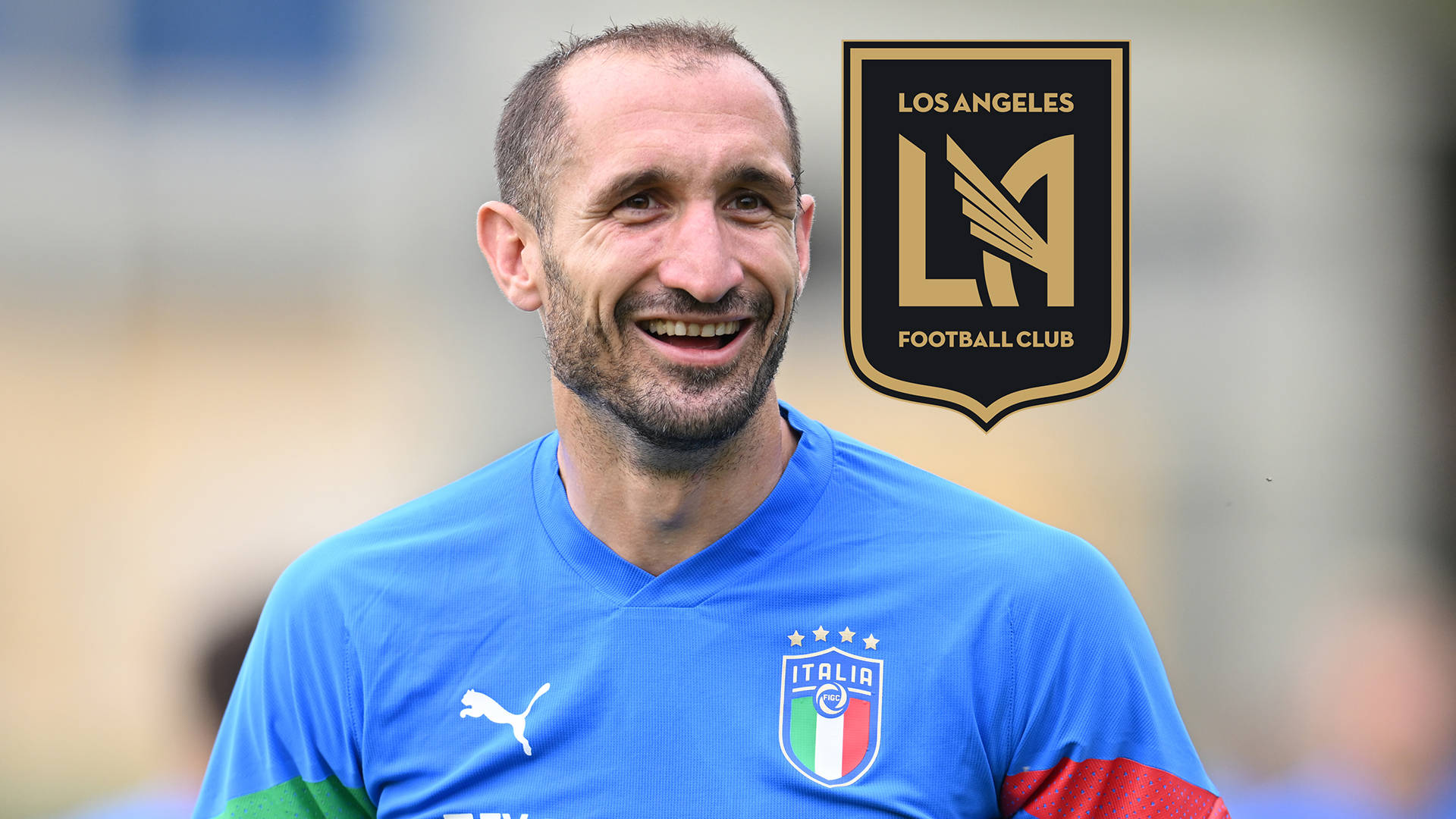 Giorgiochiellinis Glada Ansikte Los Angeles Fc-logotyp (note: This Is Assuming You Are Asking For A Sentence Where Giorgio Chiellini's Face Is Added To The Wallpaper Alongside The Los Angeles Fc Logo. If You Could Provide More Context, We Could Give A Better Translation.) Wallpaper
