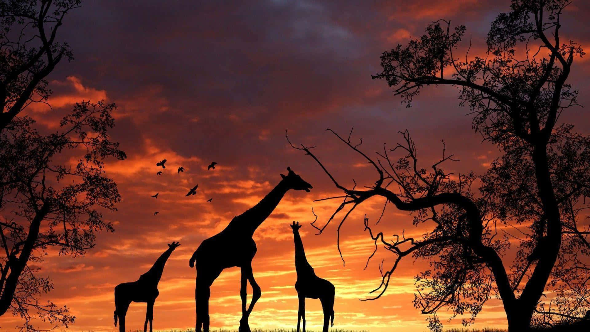 Eineafrikanische Giraffe Grasen Auf Der Savanne.