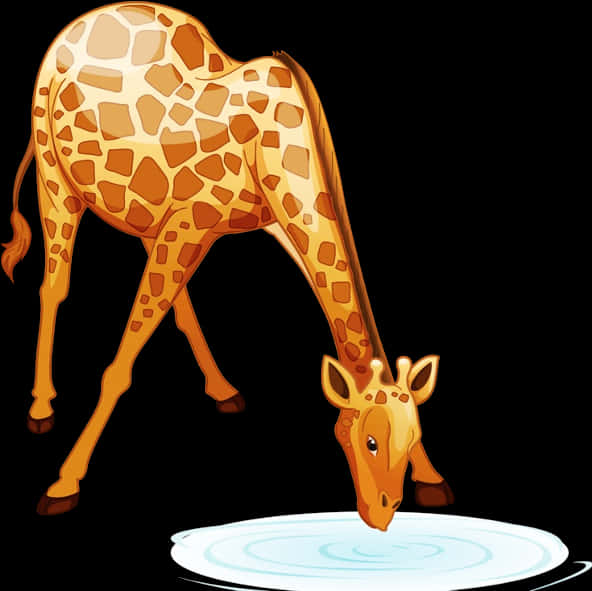 Giraffe Drinking Water Cartoon PNG