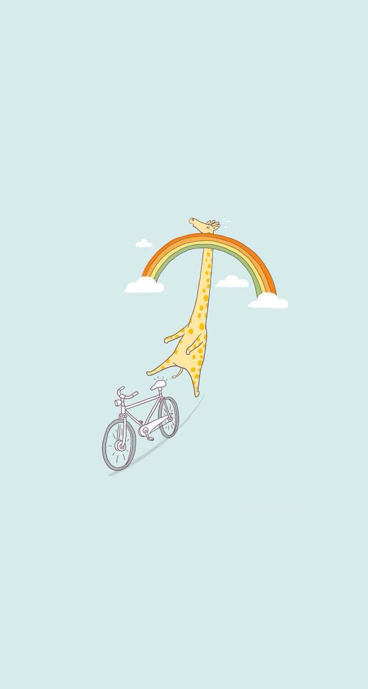 Giraffe Rainbow Bike Ride Wallpaper
