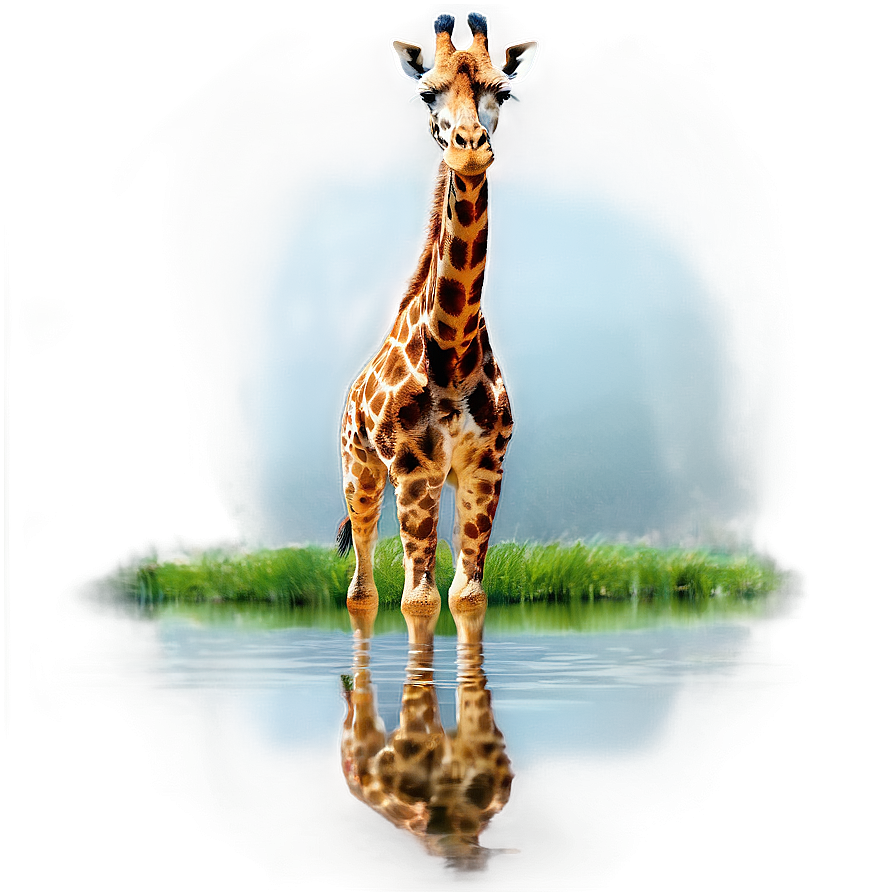 Giraffe Reflecting In Water Png Qrf9 PNG