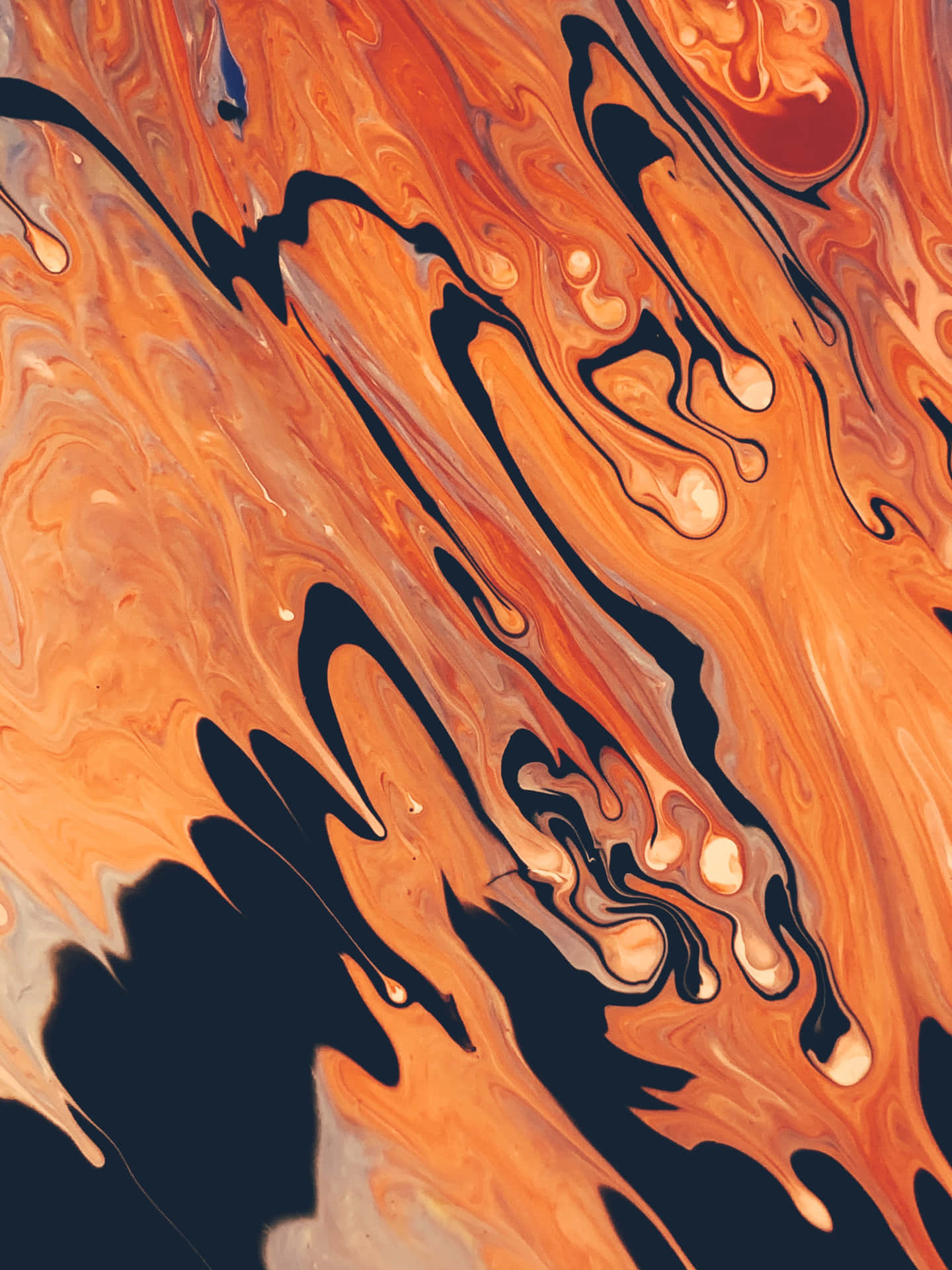 An Orange And Black Liquid Painting On A Black Background Wallpaper
