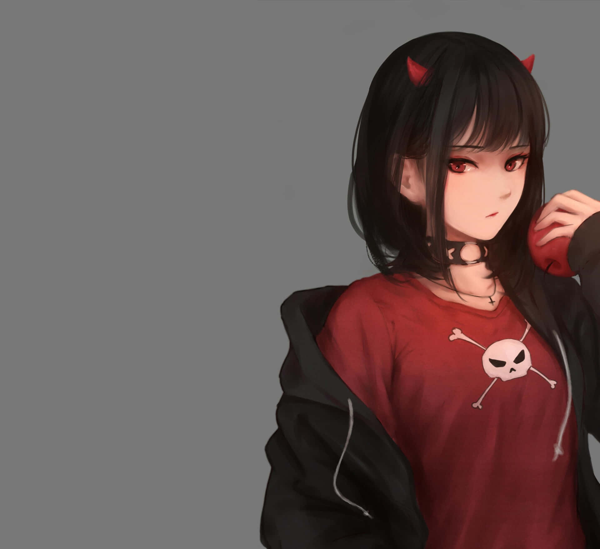 A Girl With Horns And A Red Apple Wallpaper