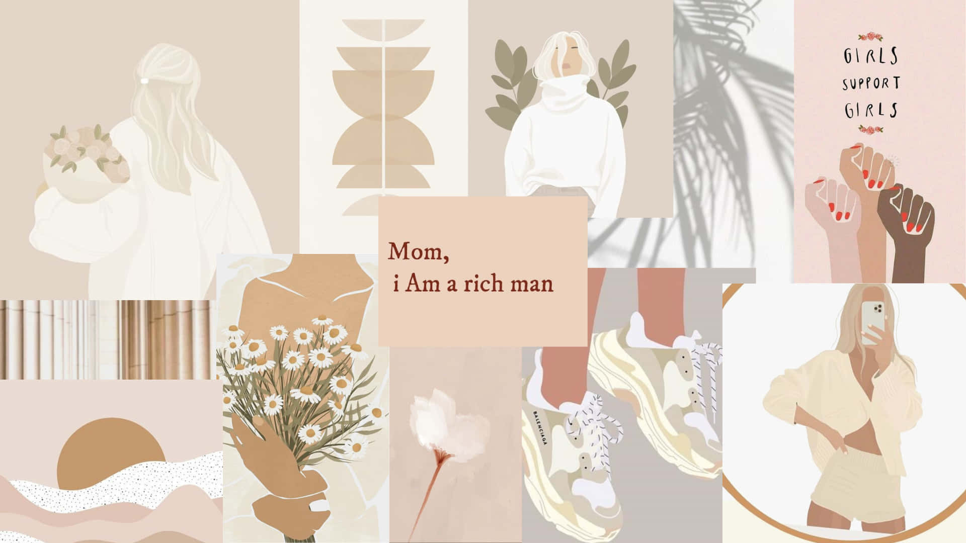 A Collection Of Illustrations With A Woman And A Flower Wallpaper