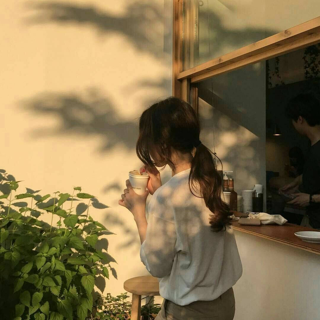 Girl Aesthetic Drinking Coffee Background