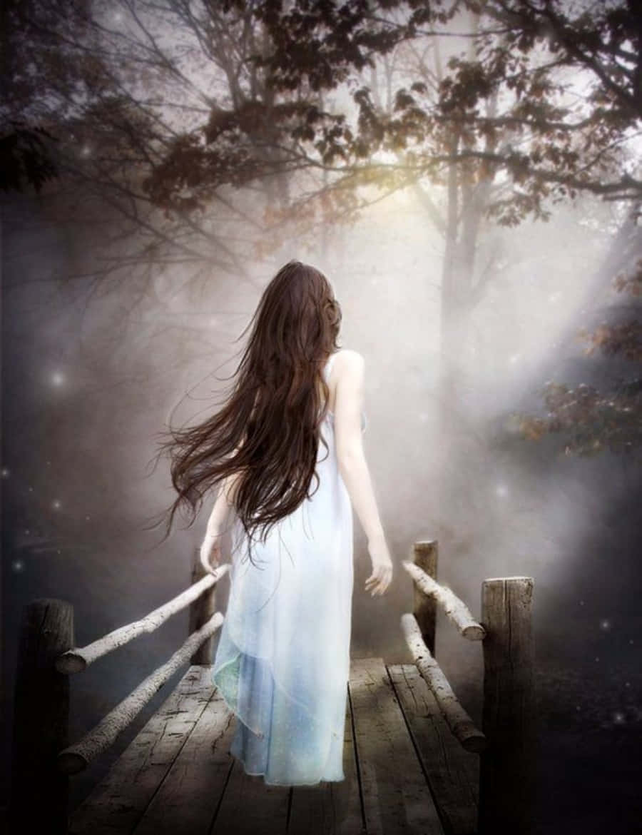 Night Dress On The Woods Girl Alone Picture