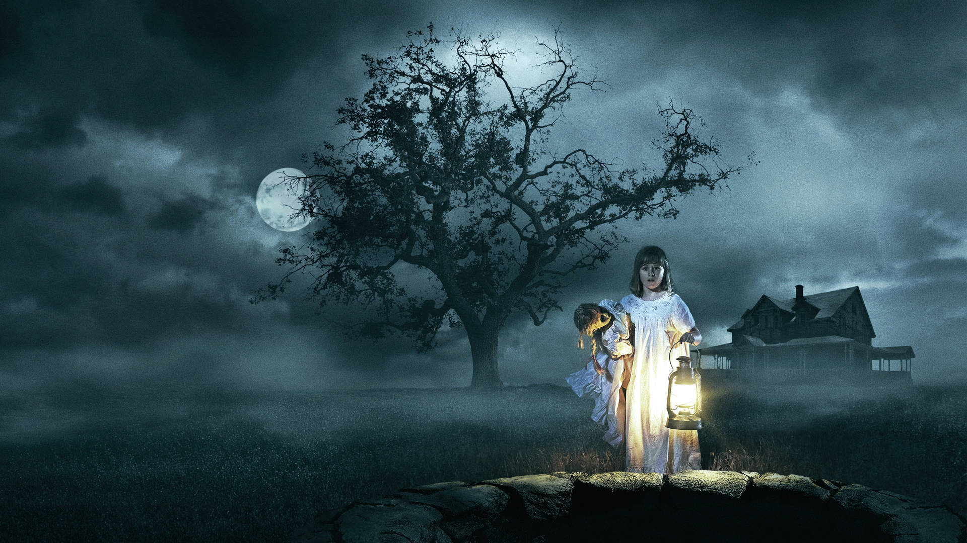 Girl And Annabelle Doll Night Wallpaper