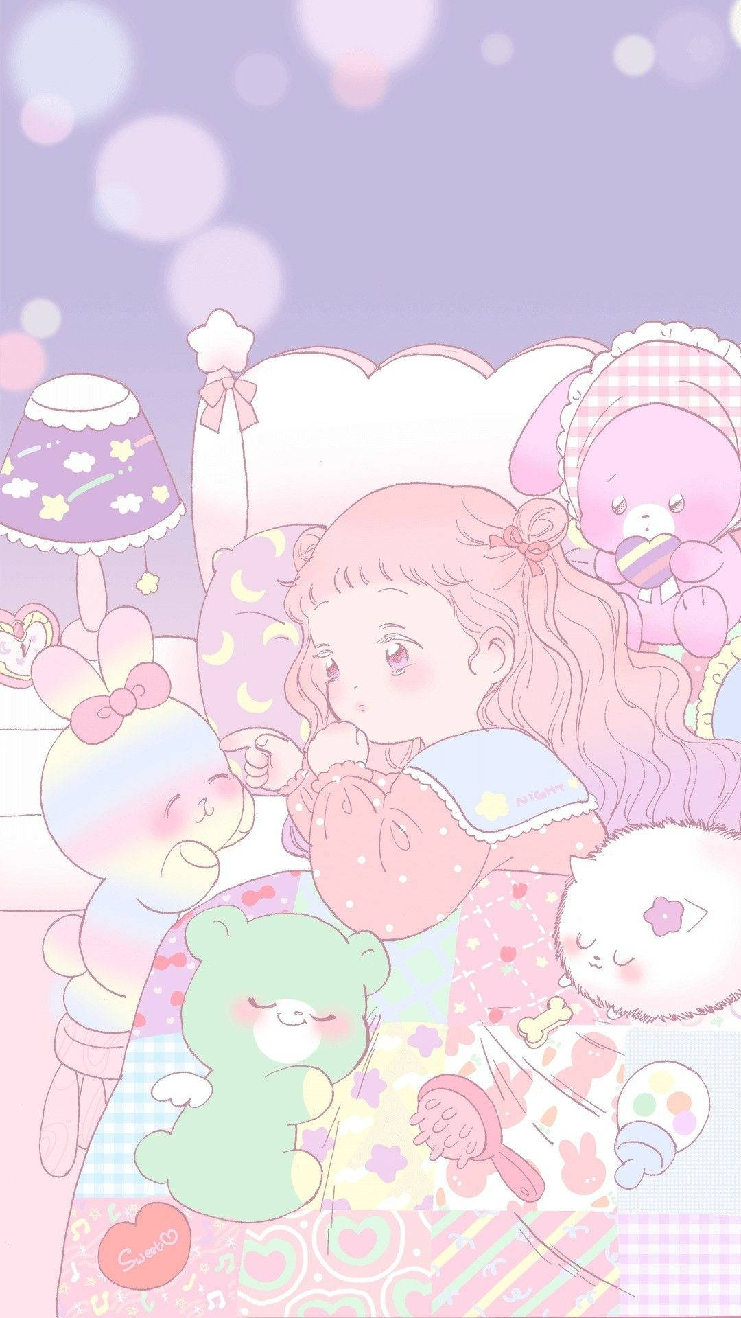 Girl And Bears Pastel Cute Wallpaper