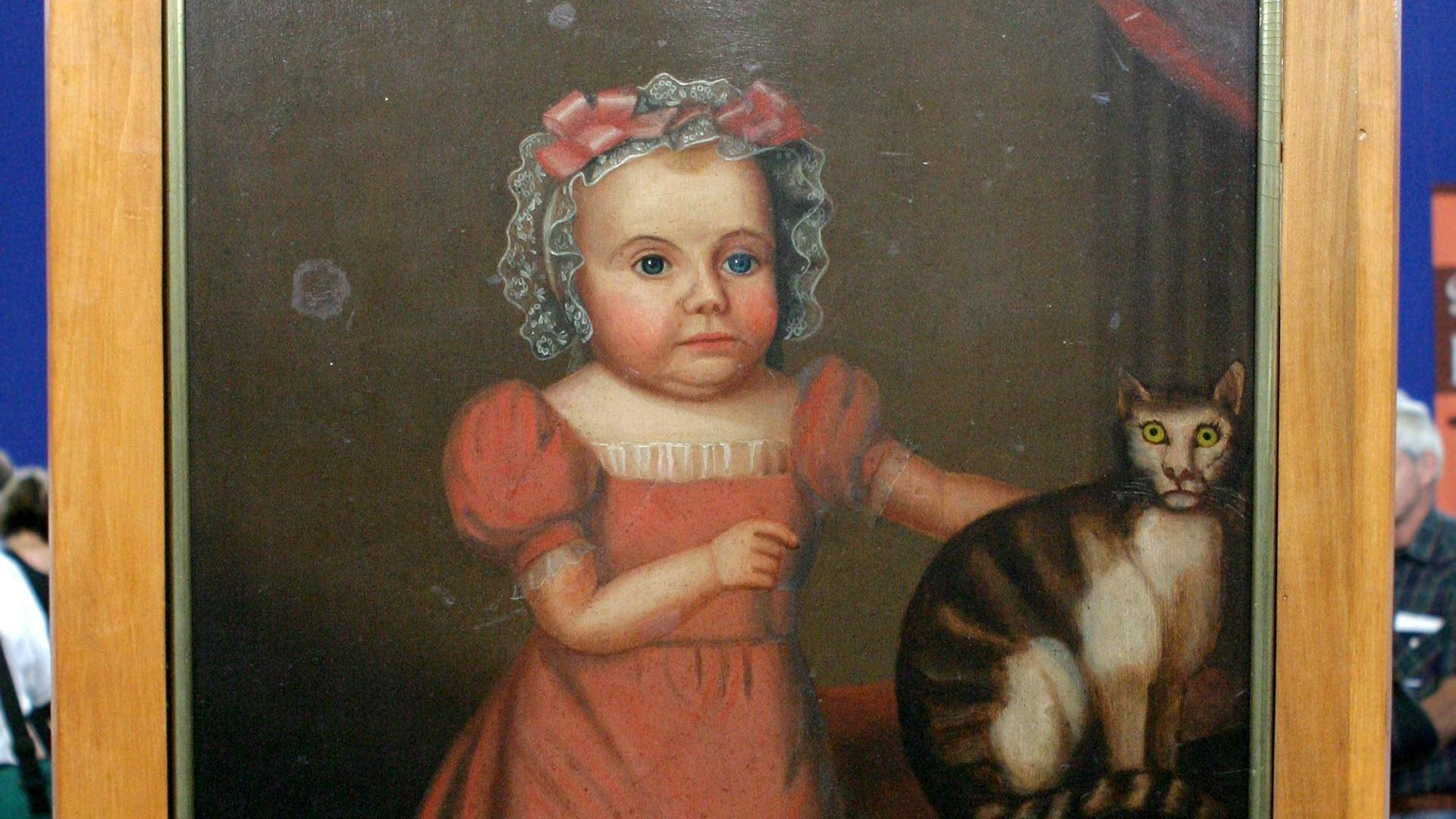 Girl And Cat Folk Art Portrait Wallpaper