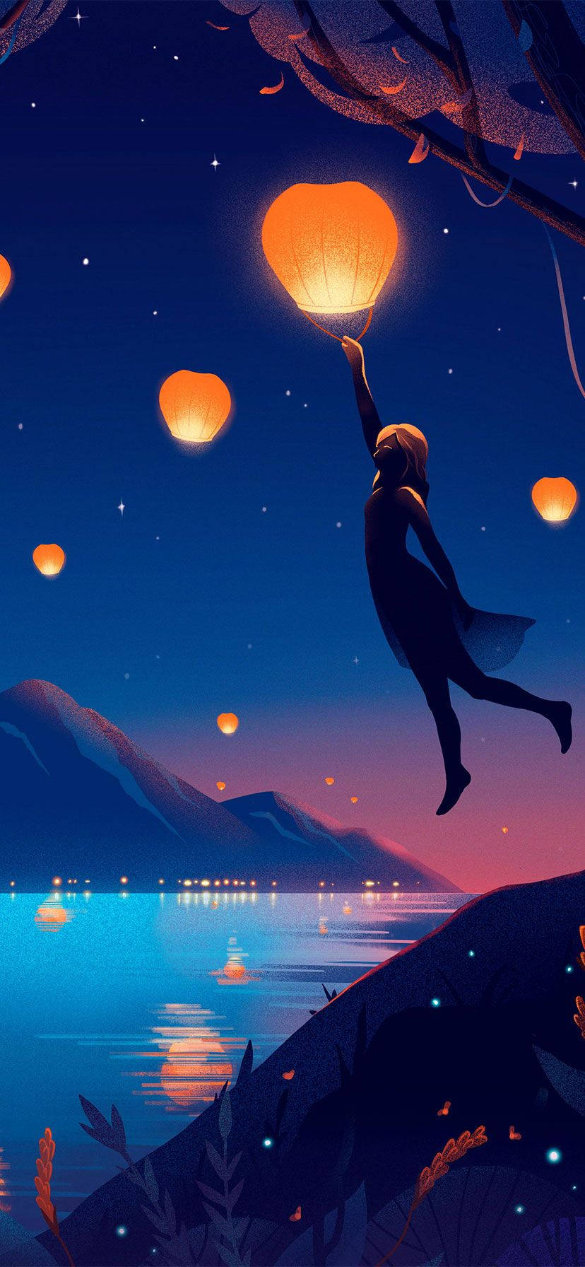 Girl And The Lanterns iPhone 11 Wallpaper