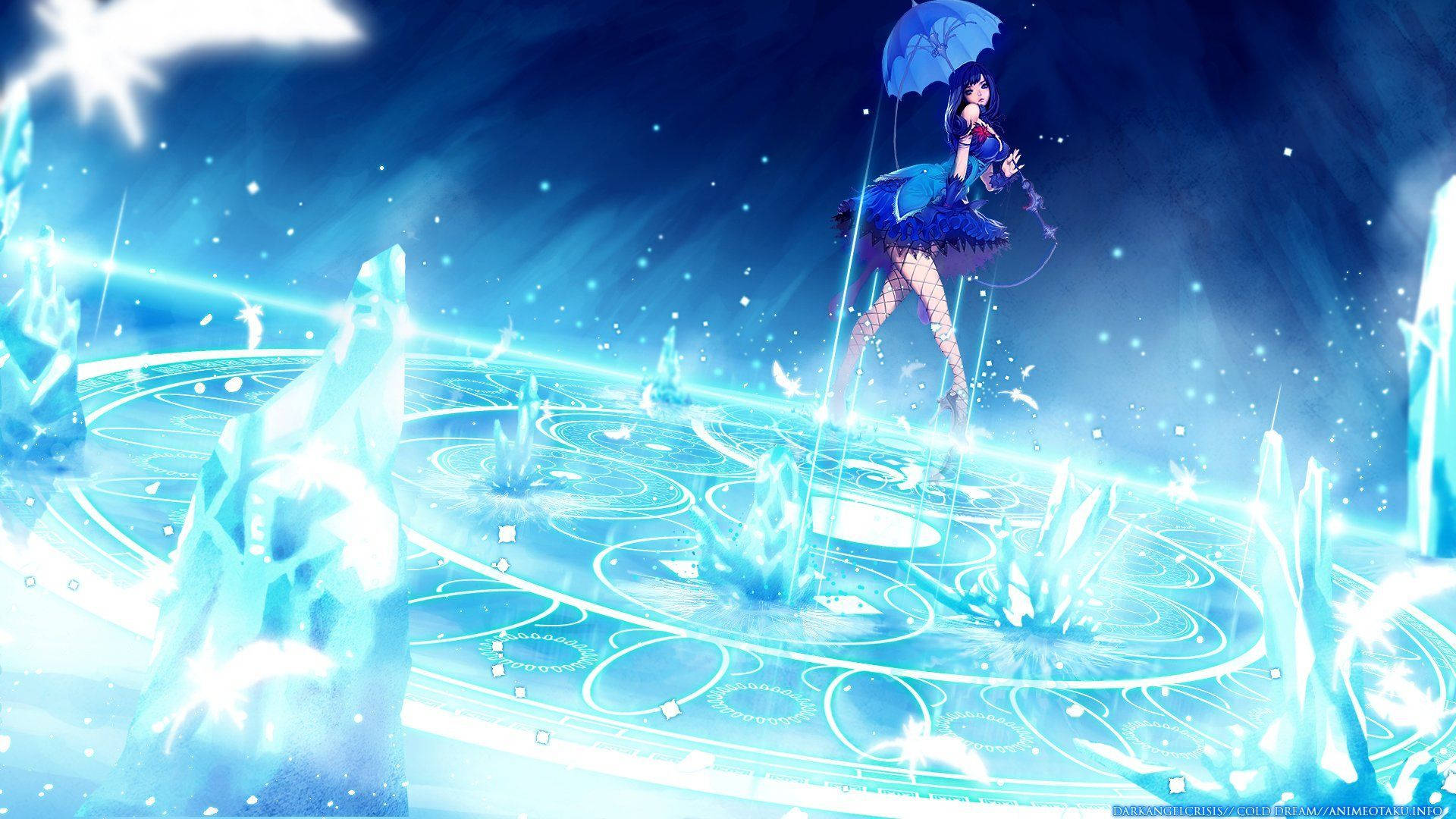 Girl Anime Blue Umbrella Background