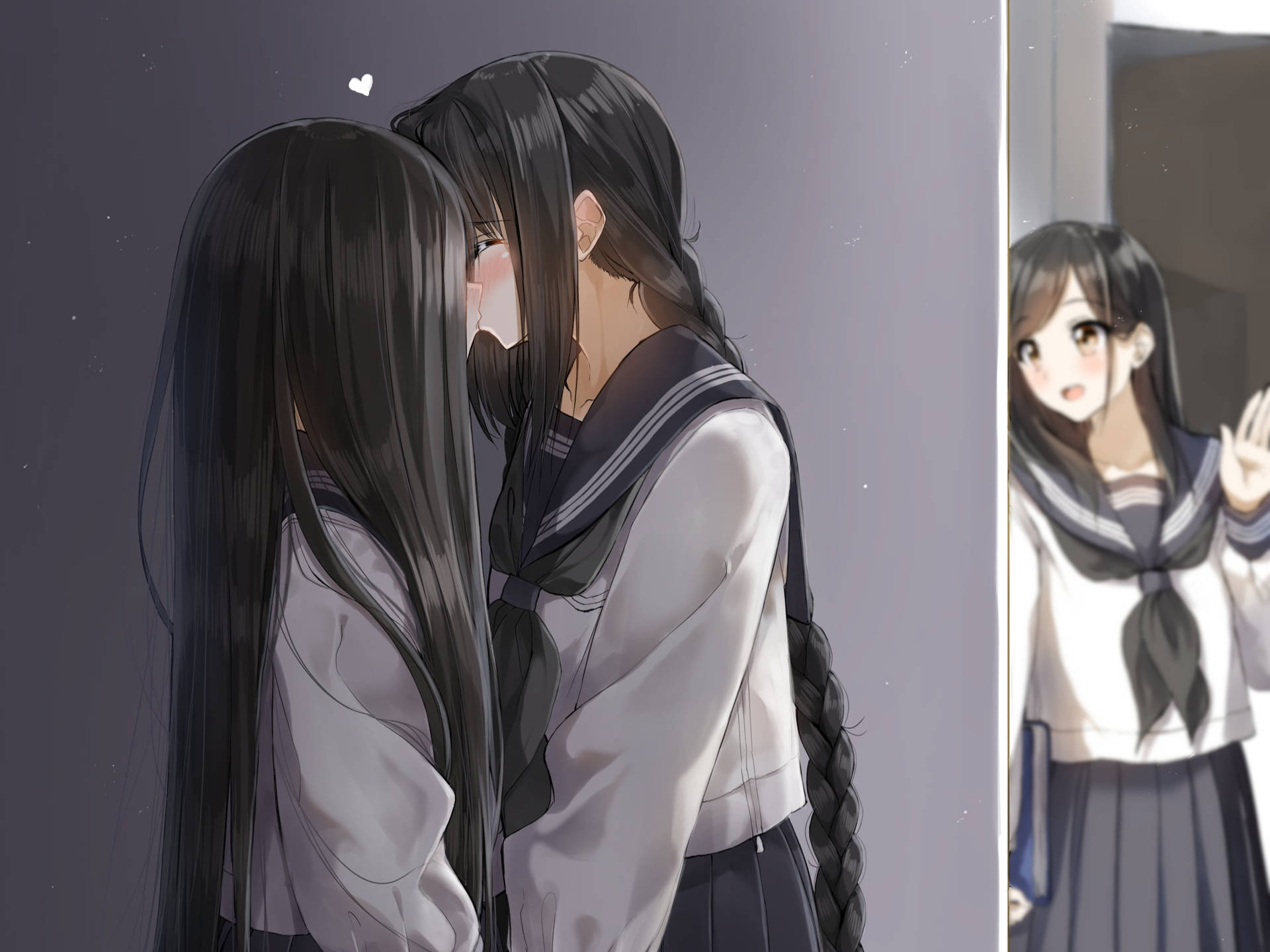 Girl Anime Couple Kiss In School Wallpaper