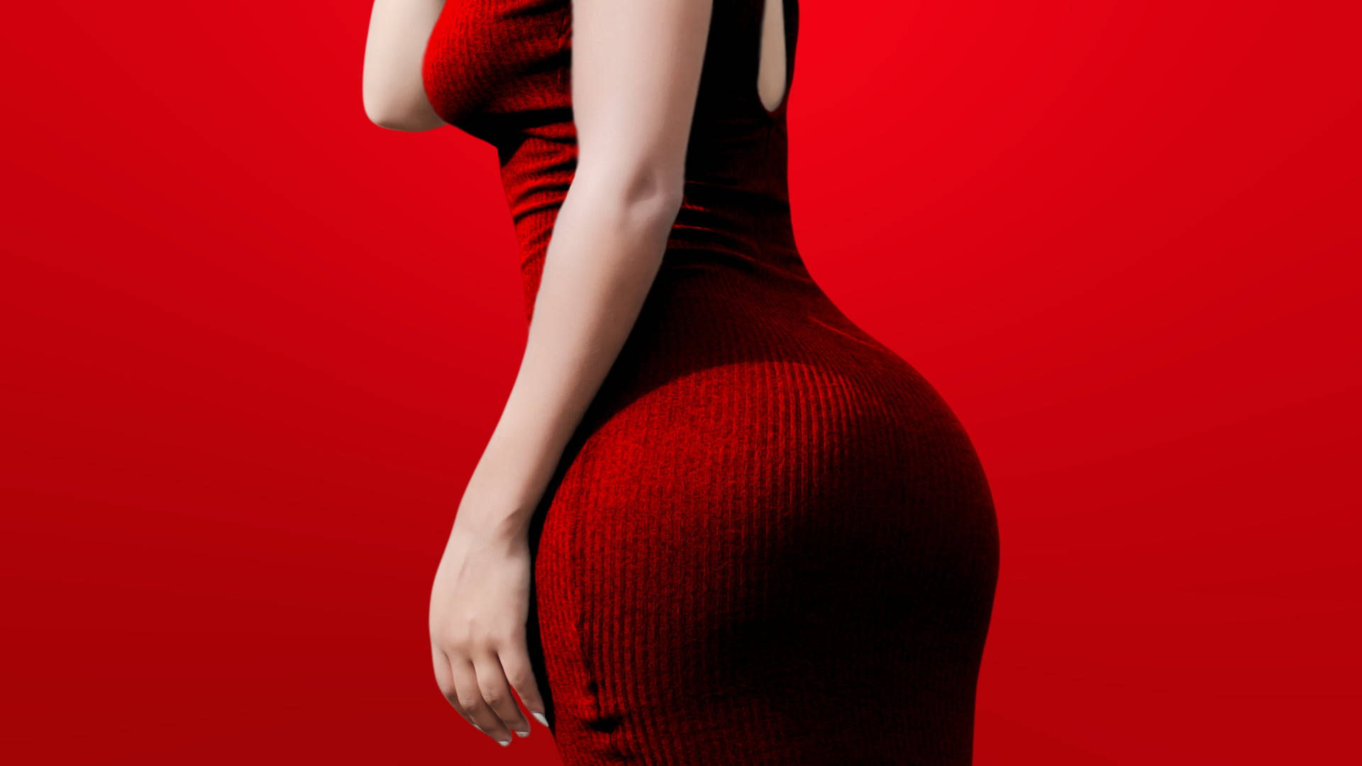 Girl Ass Model In Red Dress Wallpaper