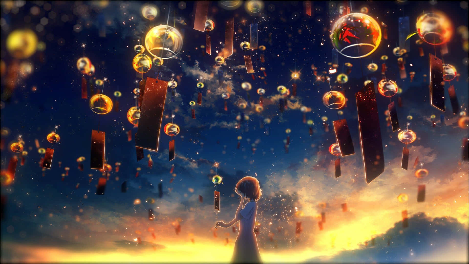 Girl At Sky Lantern Festival Anime Cartoon Wallpaper
