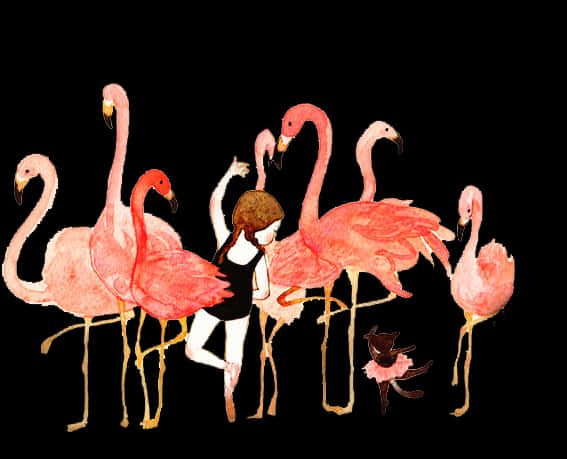 Girl Dancing With Flamingos PNG