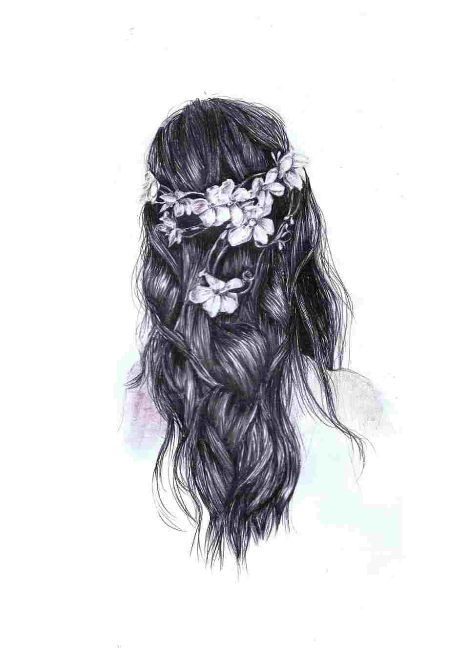drawing of a girl with long hair tumblr