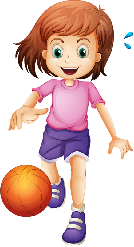 Girl Dribbling Basketball Clipart PNG