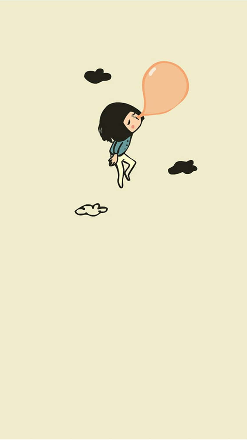Girl Floating With Balloon Illustration Wallpaper