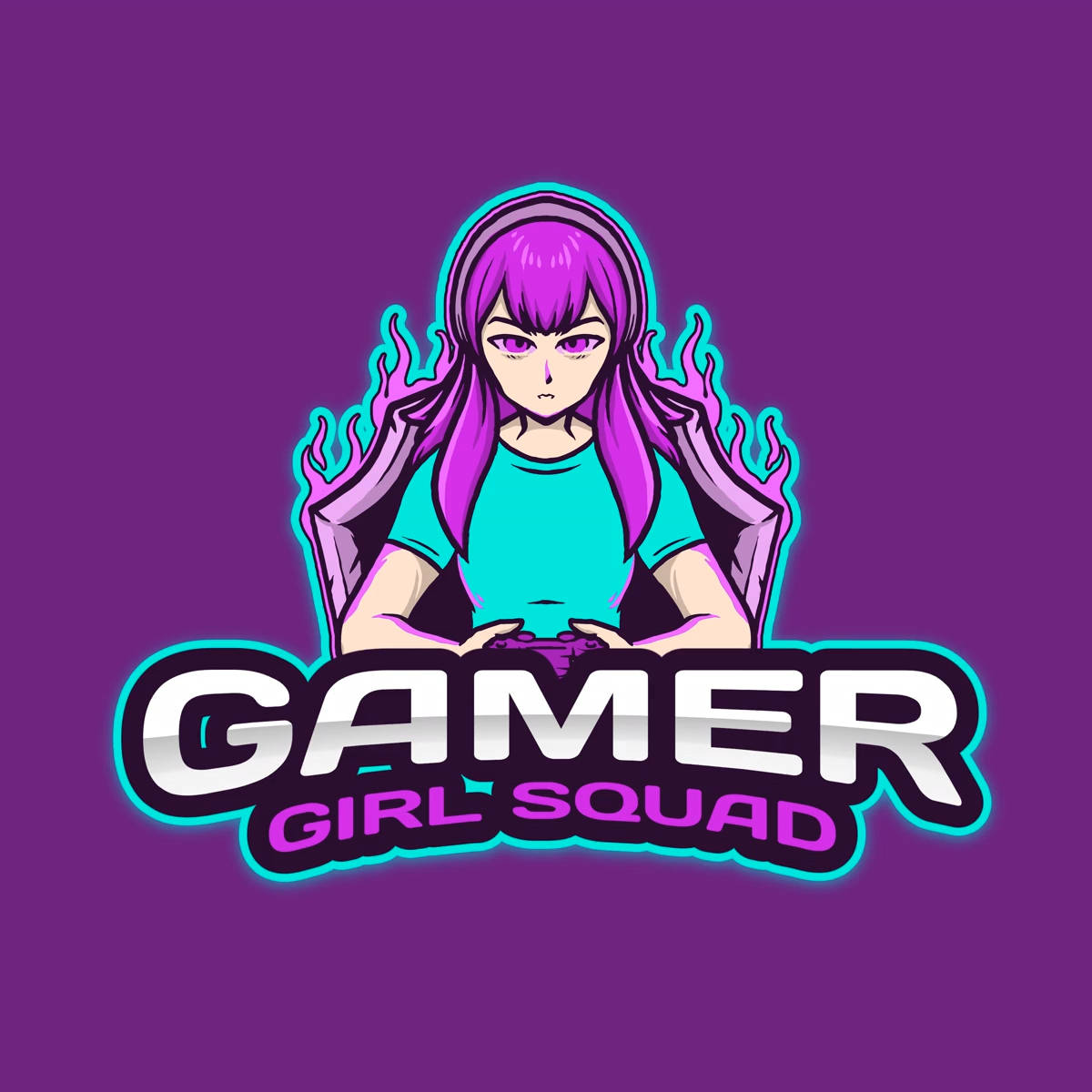 Girl Gamer Logo Purple Flames
