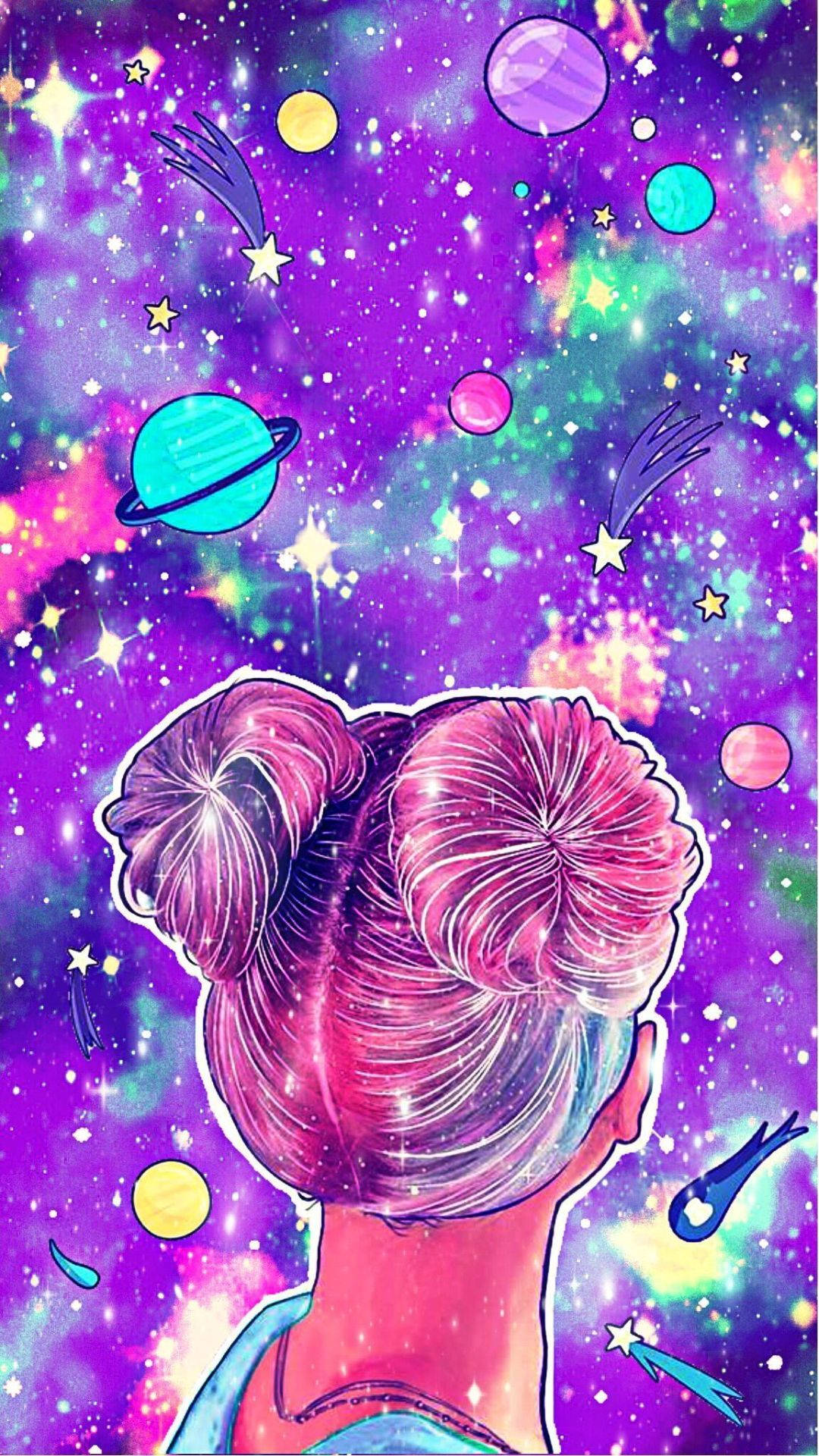 Girl Gazing On Cute Galaxy Picture
