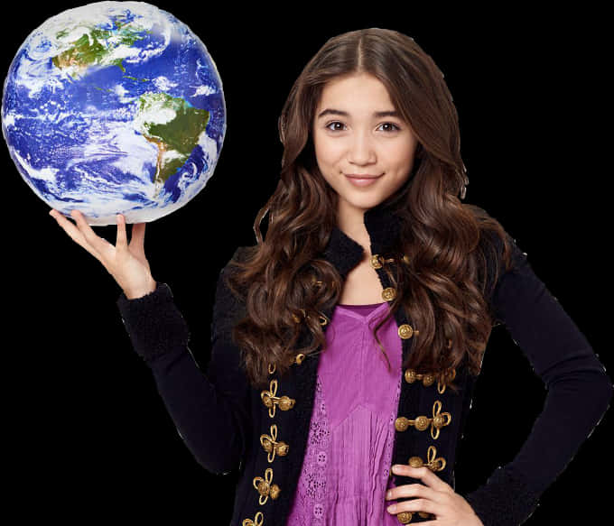 Girl Holding Globe PNG
