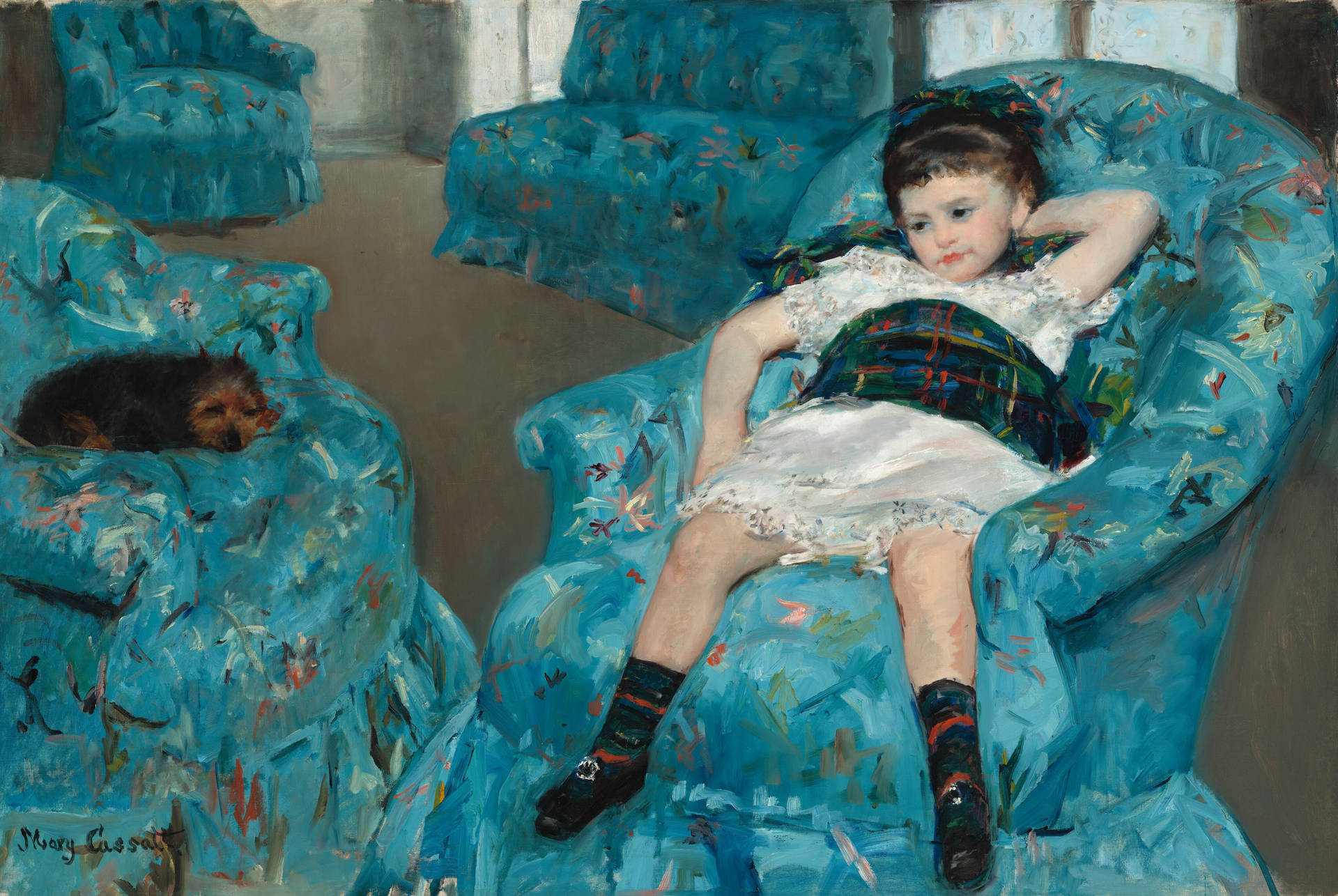 Girl In Armchair Impressionist Art Wallpaper